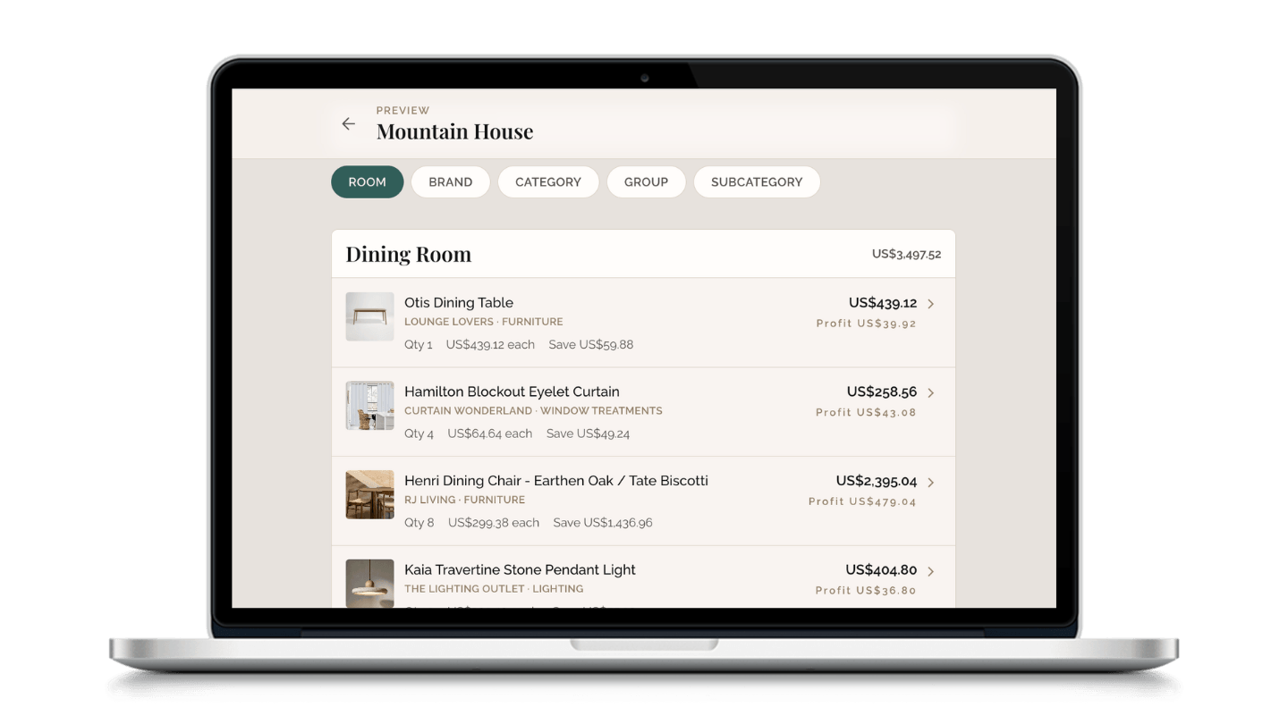 A room-by-room project schedule in Insight